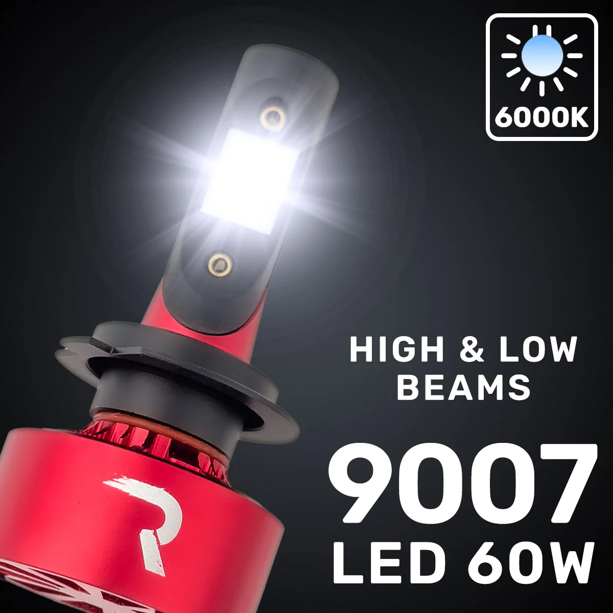 9007 12V Ultra High-Power 60-Watt LED Headlight Bulbs (Hi & Low Beams) 6000K Color - Image 2