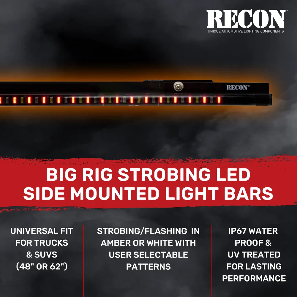 "Big Rig" Strobing Side Mounted High Power LED Light Bars User Selectable Control Amber or White - Multiple Sizes - Image 7