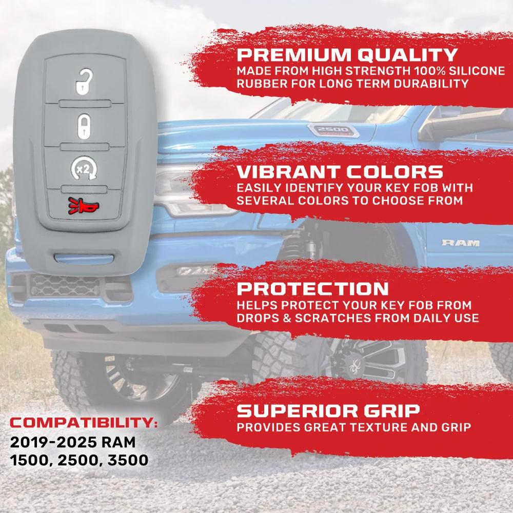 Dodge 19-25 RAM (1500, 2500, 3500) 1-Piece 100% Silicone Rubber Key Fob Cover - Multiple Colors - Image 31