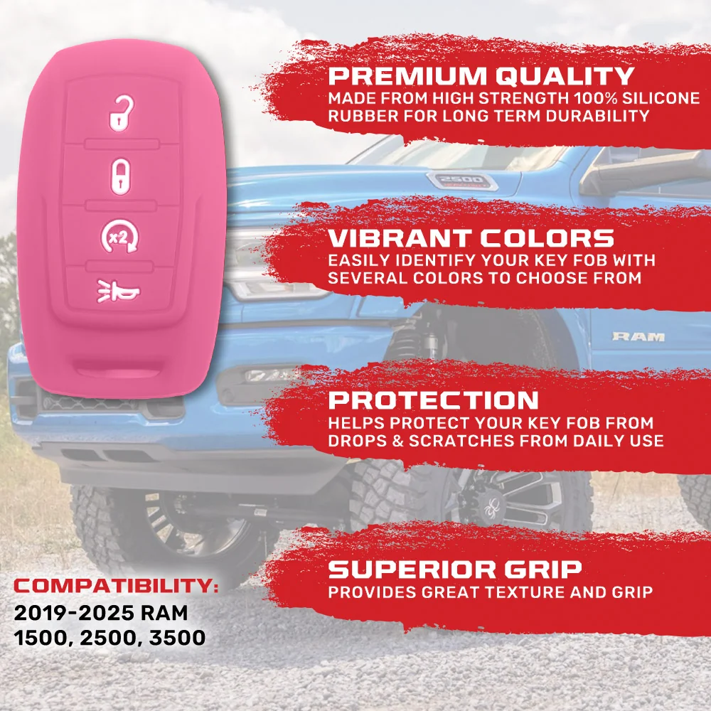 Dodge 19-25 RAM (1500, 2500, 3500) 1-Piece 100% Silicone Rubber Key Fob Cover - Multiple Colors - Image 35