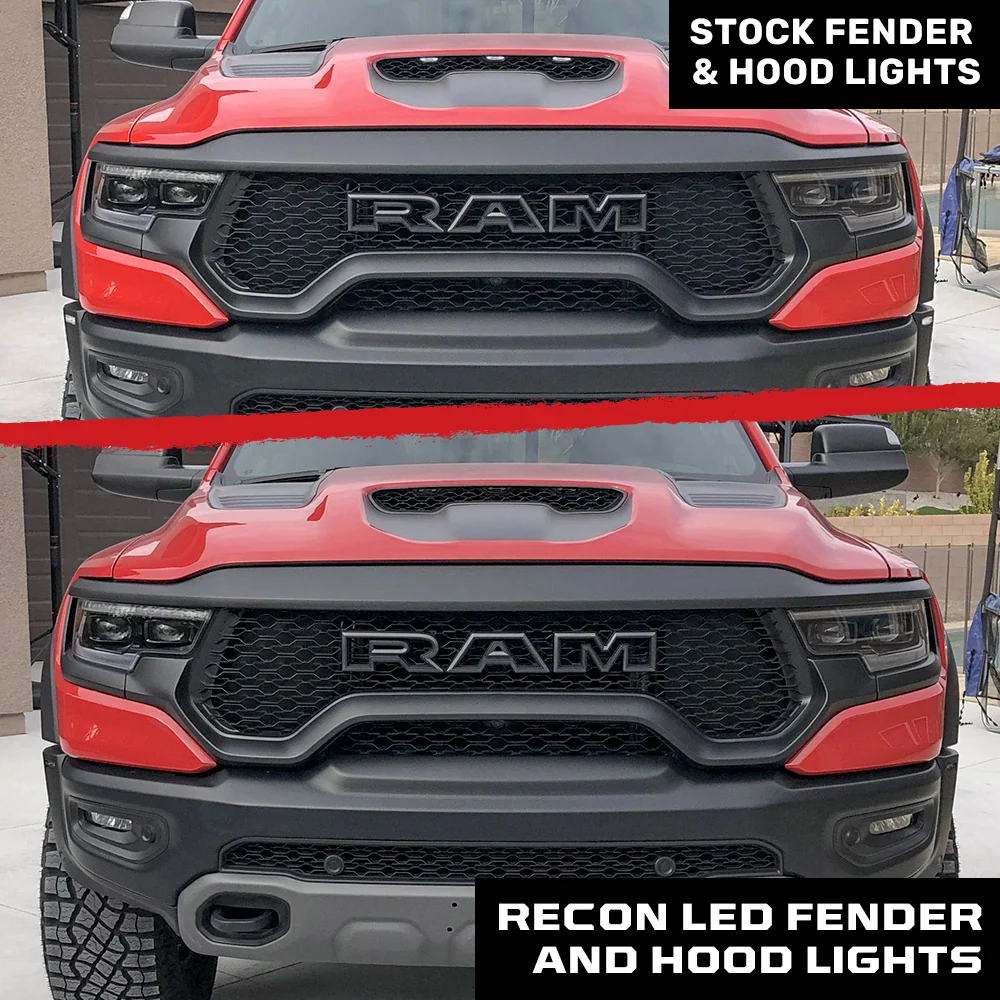 Dodge 21-25 RAM 1500 TRX 7-PC Fender & Hood Light Kit Smoked Lens White or Amber LED Running Lights w/ Startup Light Sequence - Multiple Options - Image 24