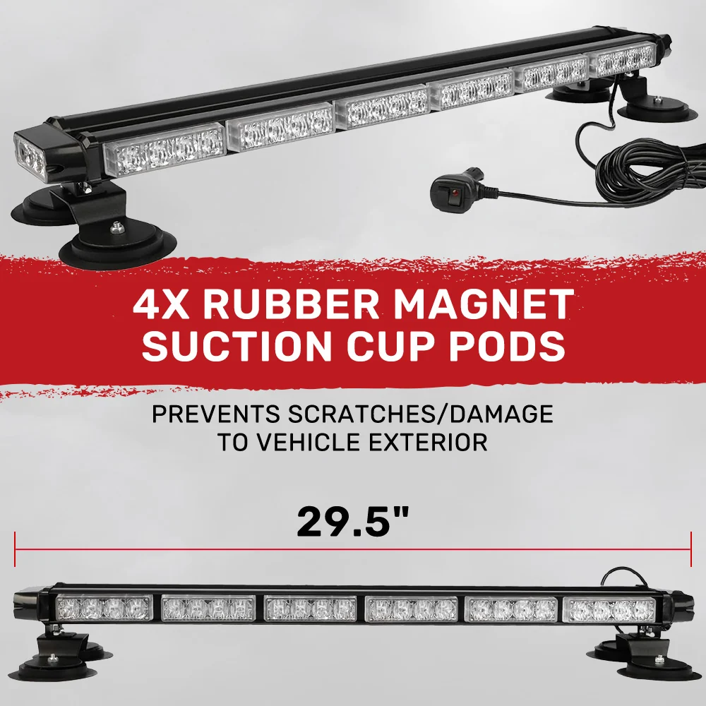 Exterior Roof Mounted 29.5" Emergency LED Strobe Light Bar Magnetic Suction Cup Installation w/ 26 Lighting Functions - Multiple. Colors - Image 33
