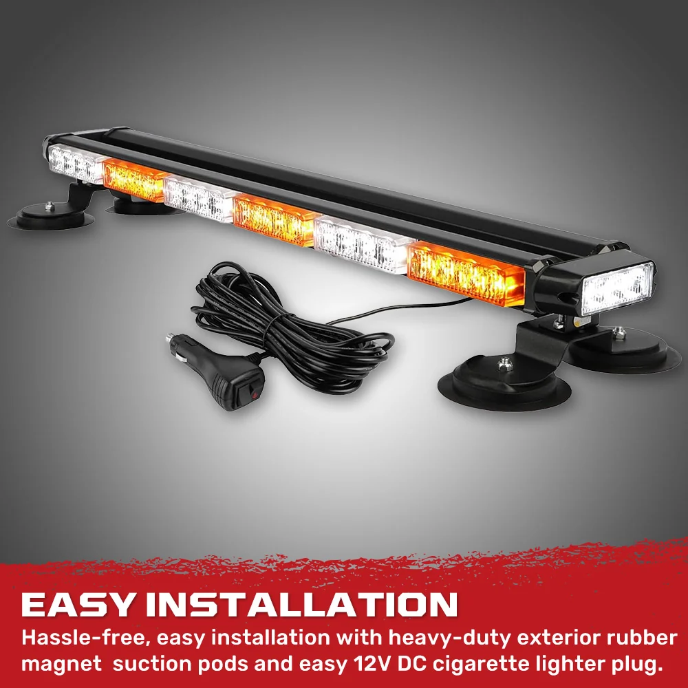 Exterior Roof Mounted 29.5" Emergency LED Strobe Light Bar Magnetic Suction Cup Installation w/ 26 Lighting Functions - Multiple. Colors - Image 6