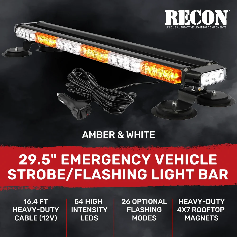 Exterior Roof Mounted 29.5" Emergency LED Strobe Light Bar Magnetic Suction Cup Installation w/ 26 Lighting Functions - Multiple. Colors - Image 8