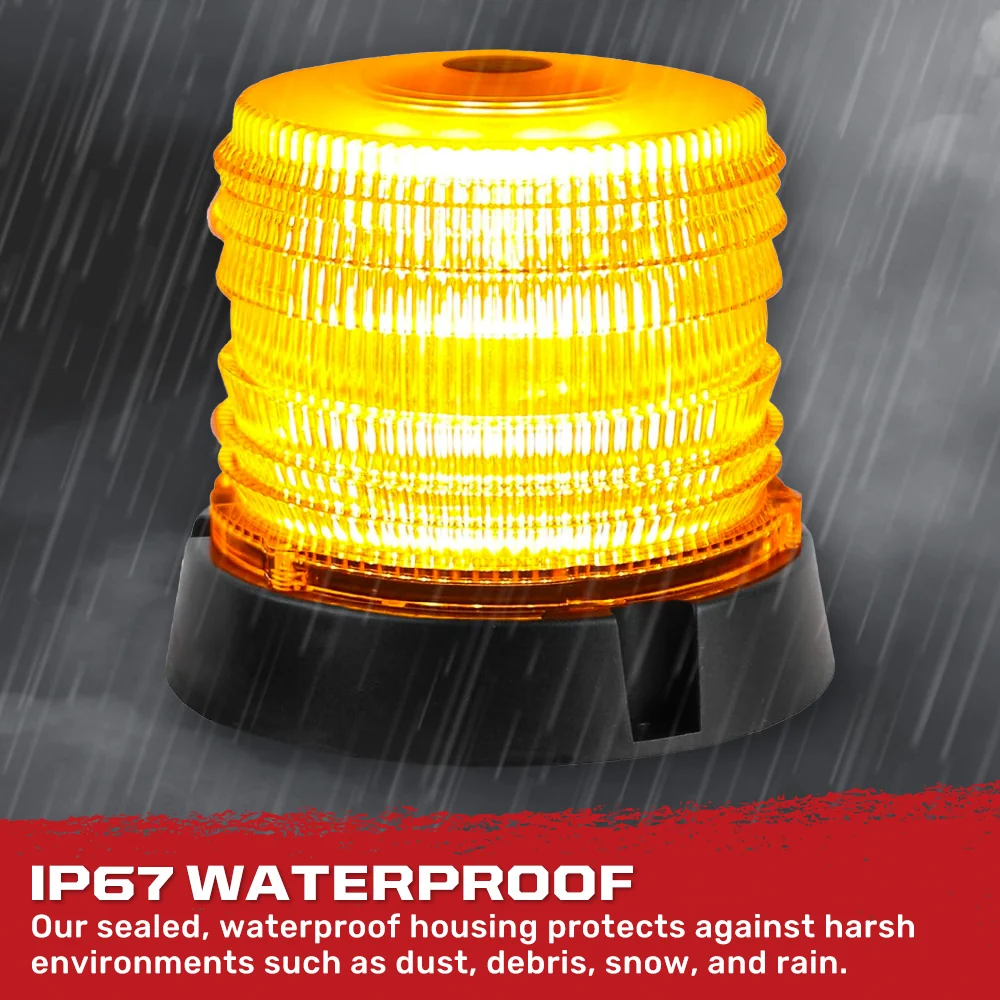 Exterior Roof Mounted 360 Degree 4.5" Warning 60 LED Strobe/Flashing Light Beacon in Amber - Magnet Suction Cups Installation with 16 ft Heavy Duty A/C Adapter Plug w/ 7 Lighting Functions - Image 2