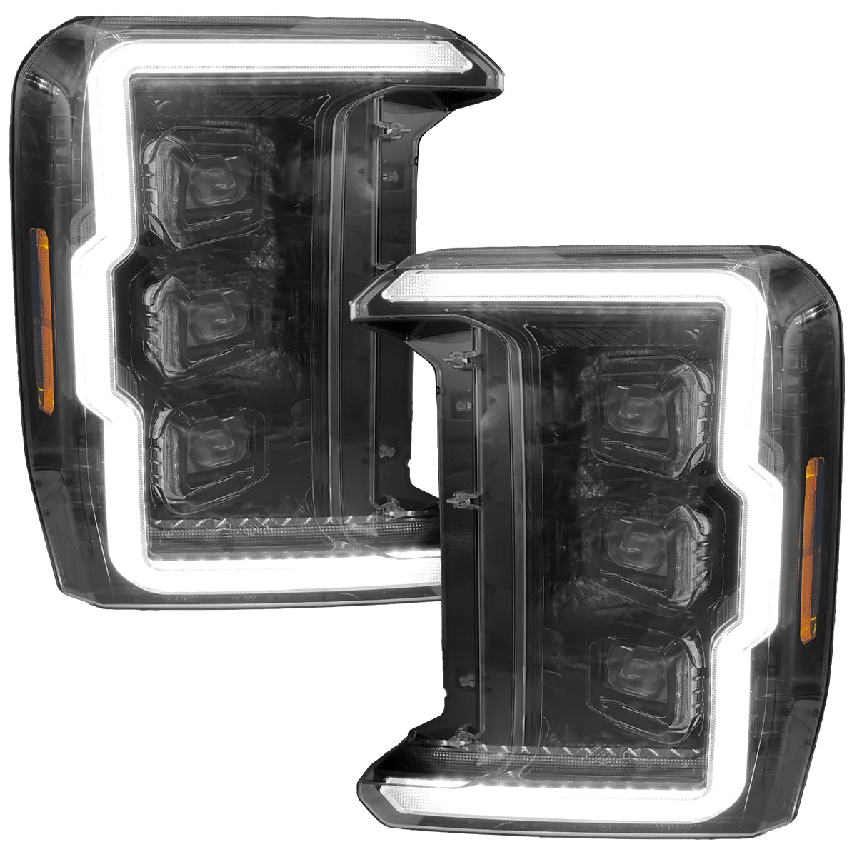 Ford 23-26 Super Duty (F250, F350, F450, F550) Full LED Projector Headlights Ultra High Power White OLED DRL & Scanning Amber Turn Signals w/ Startup Light Sequence - Smoked / Black - Image 2