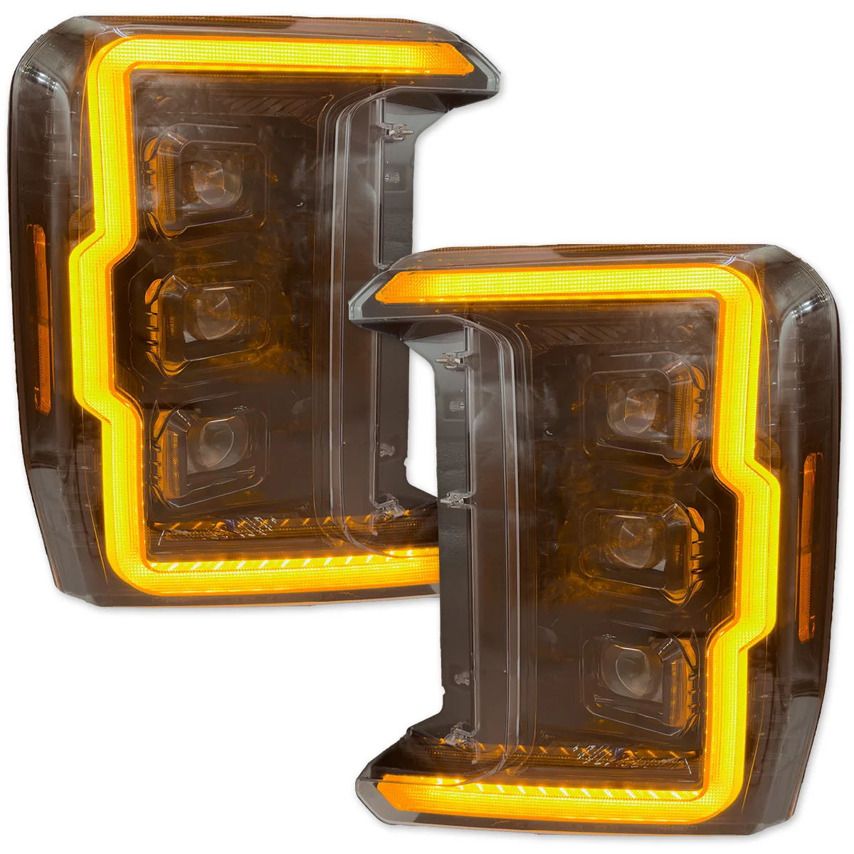 Ford 23-26 Super Duty (F250, F350, F450, F550) Full LED Projector Headlights Ultra High Power White OLED DRL & Scanning Amber Turn Signals w/ Startup Light Sequence - Smoked / Black - Image 3