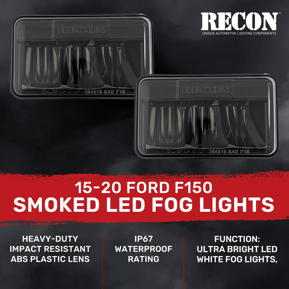 Ford F150 15-20 (Excluding Raptor) Ultra Bright White LED Fog Lights (Replaces Factory Fog Lights) - Smoked Black - Image 4