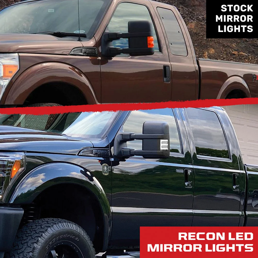 Ford 08-16 Super Duty F250/F350 Side Mirror Lenses (2-Piece Set) Ultra High Power White or Amber Running Lights & Scanning Amber Turn Signals Smoked or Clear Lens - Image 13