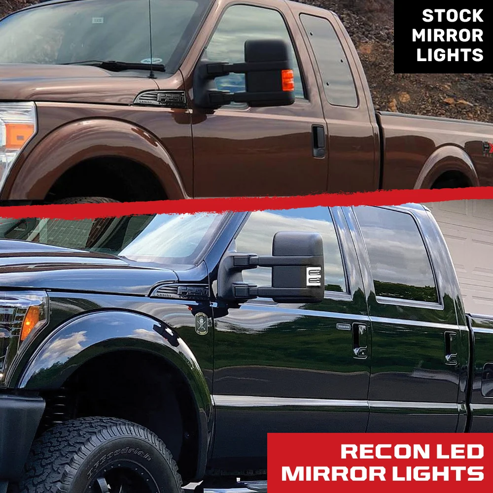 Ford 08-16 Super Duty F250/F350 Side Mirror Lenses (2-Piece Set) Ultra High Power White or Amber Running Lights & Scanning Amber Turn Signals Smoked or Clear Lens - Image 15