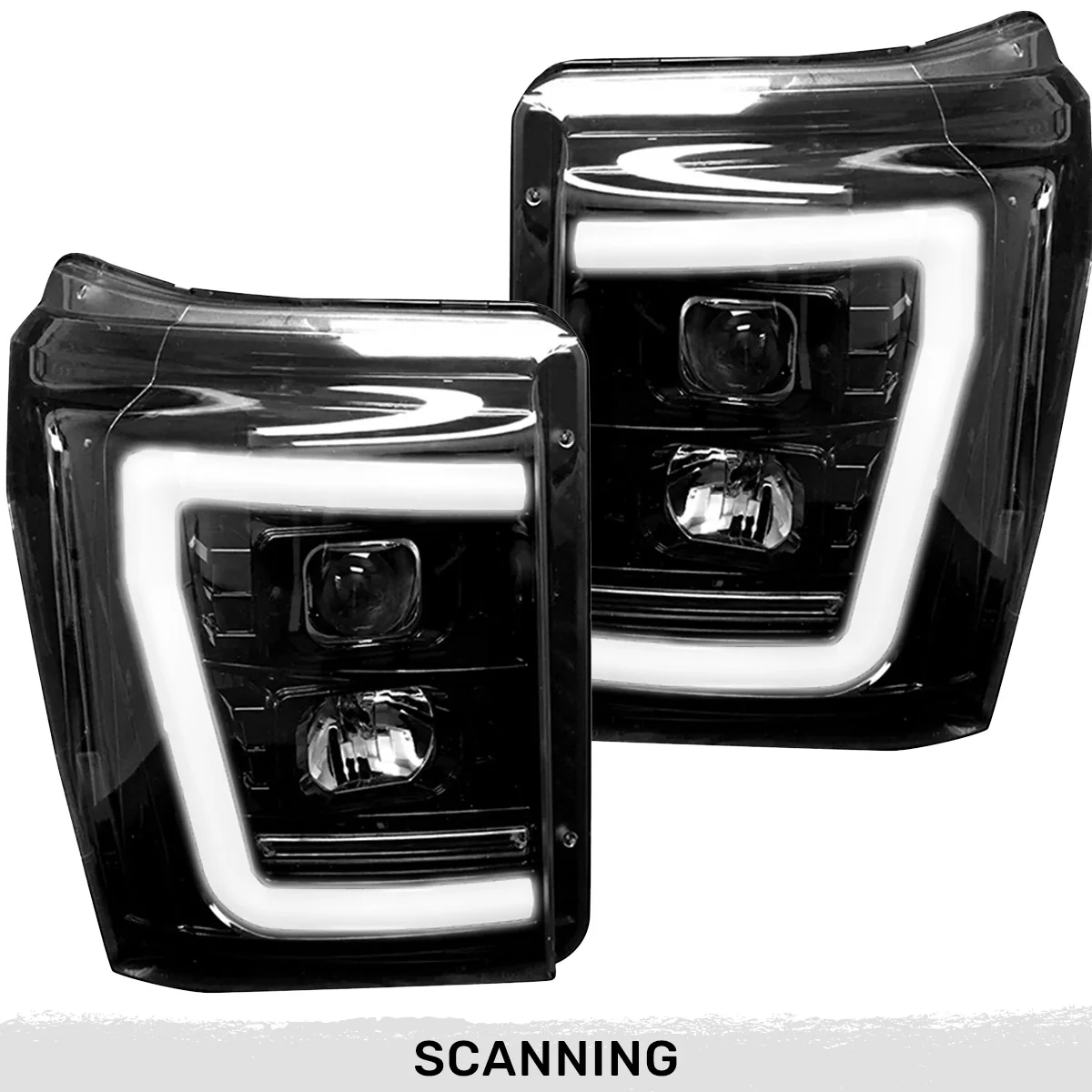 Ford Super Duty 11-16 Projector Headlights OLED DRL LED Scanning Turn Signals - Smoked/Black