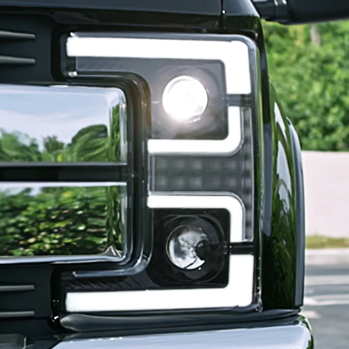 Ford Super Duty 17-19 Projector Headlights White OLED DRL, Scanning Amber LED Turn Signals - Multiple Styles - Image 12