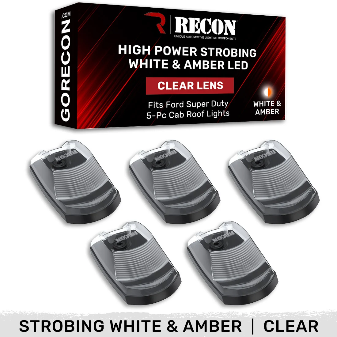 Ford Super Duty 17-22 (5-Piece) Cab Roof Light Kit Strobe LED White & Amber - Multiple Lens - Image 15