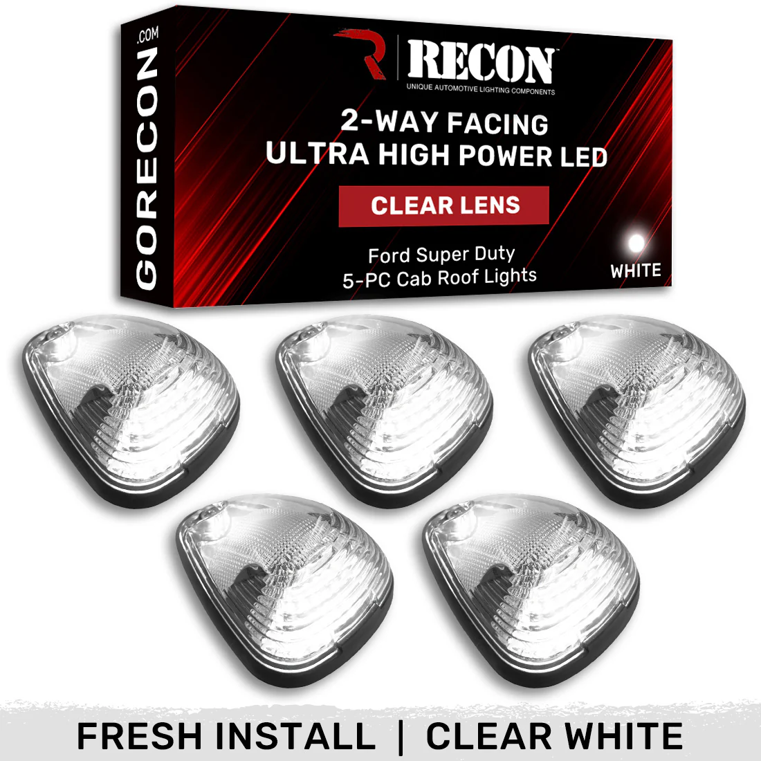 Ford 99-16 Super Duty 5-Pc Cab Roof Lights 2-Way Front & Rear Facing Ultra High-Power LED (ATTN: For Models That DID NOT Come With Factory Cab Lights) - Multiple Options - Image 3