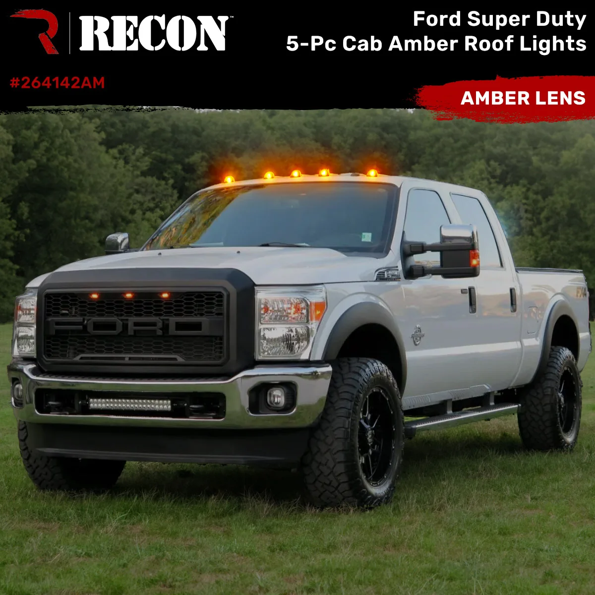 Ford Super Duty 99-16 5 Piece Cab Lights Amber Xenon Bulbs with Amber Lens - (Attn: This cab light kit replaces OEM factory installed Ford 99-16 cab roof light lenses) - Image 2