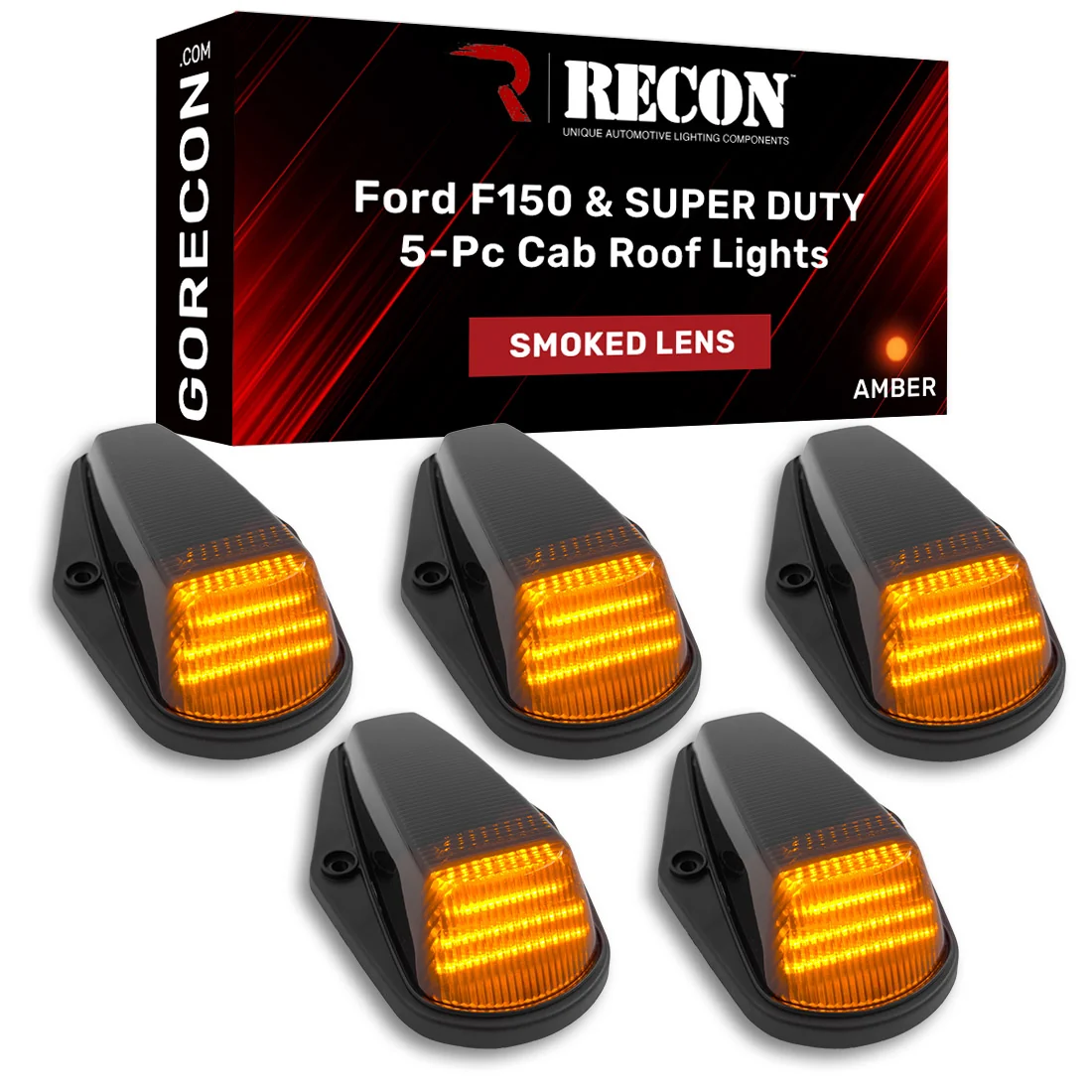 Ford Super Duty 88-98 & Ford F-150 84-96 5pc Cab Light Set LED Smoked Lens with Amber LEDs