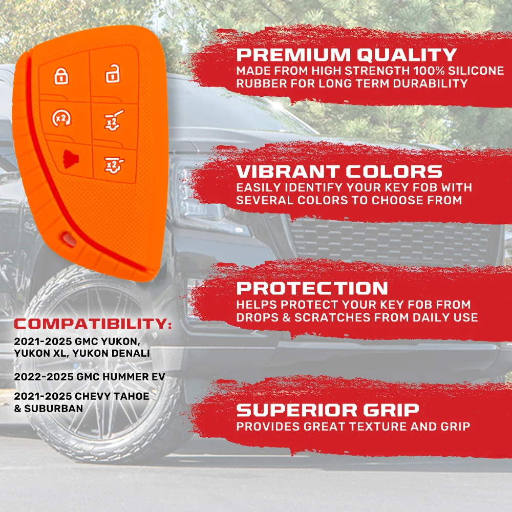 GMC 21-25 Yukon, XL, Denali & 22-25 Hummer EV & Chevy 21-25 Tahoe/Suburban 100% Silicone Rubber Key Fob Cover Premium Quality - Multiple Colors - Image 30