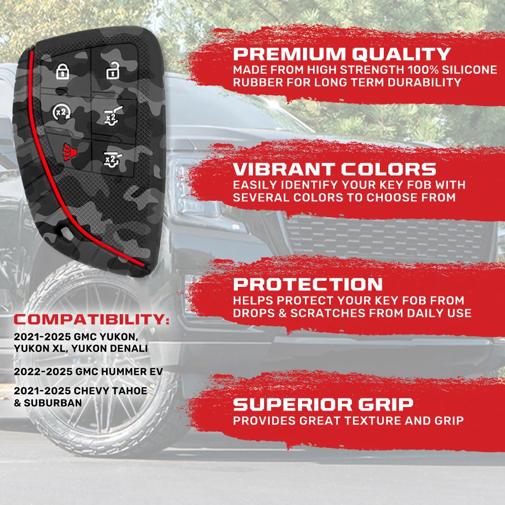 GMC 21-25 Yukon, XL, Denali & 22-25 Hummer EV & Chevy 21-25 Tahoe/Suburban 100% Silicone Rubber Key Fob Cover Premium Quality - Multiple Colors - Image 57