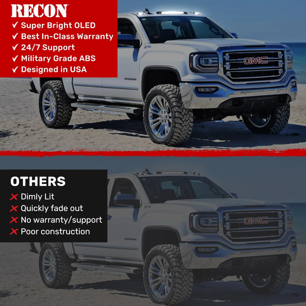 GMC & Chevy 15-19 Heavy-Duty 3 Piece Cab Roof Light Kit 2-Way Front & Rear Facing Ultra High-Power LEDs - Multiple Lens & Colors - Image 23