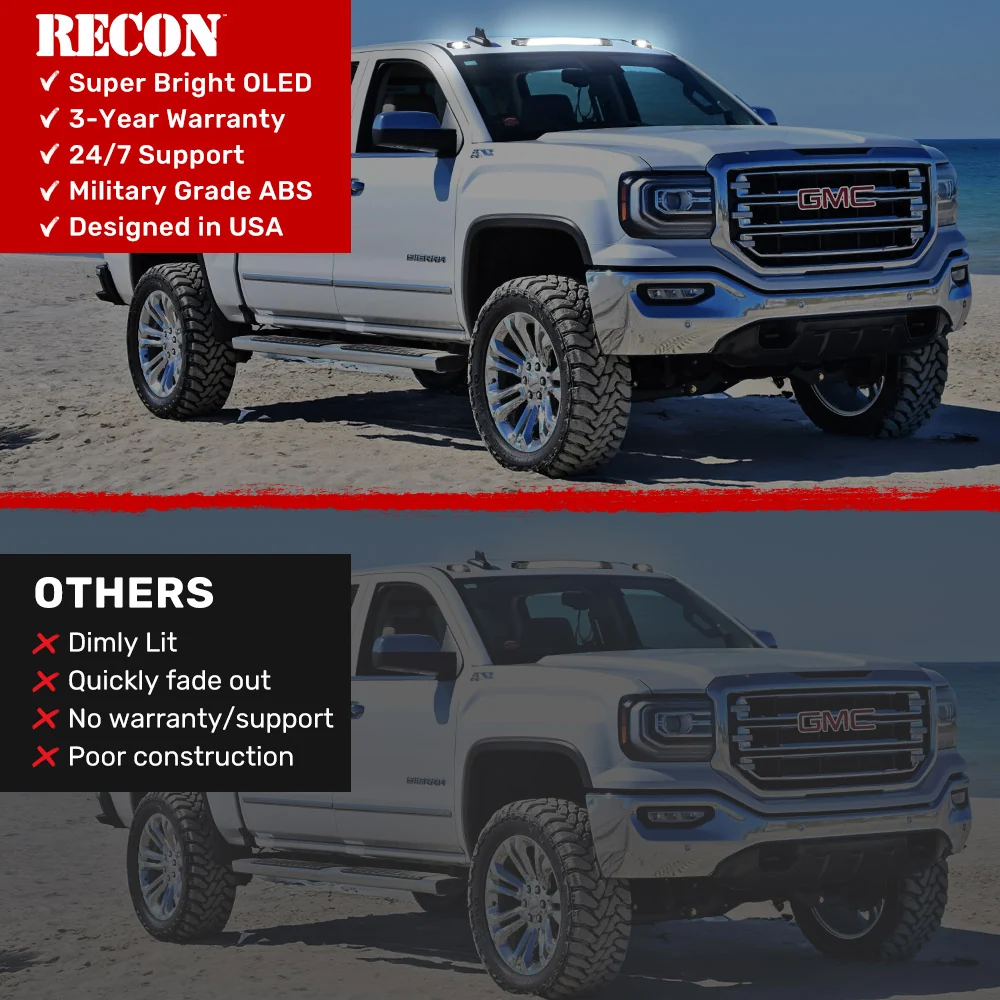 GMC & Chevy 15-19 Heavy-Duty 3 Piece Cab Roof Light Kit 2-Way Front & Rear Facing Ultra High-Power LEDs - Multiple Lens & Colors - Image 6