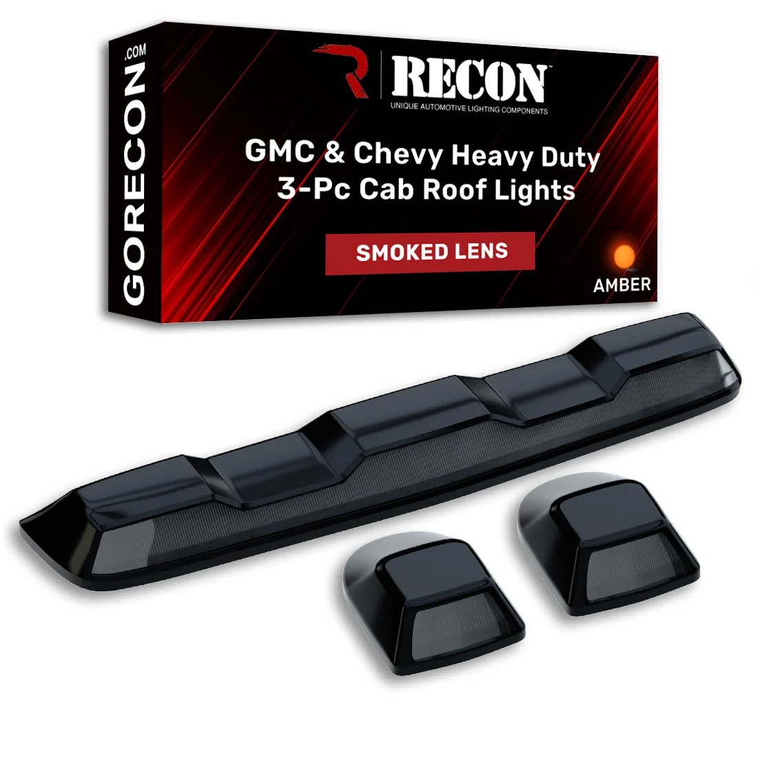 GMC & Chevy 20-25 (4th GEN Body Style) Heavy-Duty (3-Piece Set) Smoked Cab Roof Light Lens with Amber LED’s - (Attn: This cab light kit replaces OEM factory installed cab roof lights) - Image 2