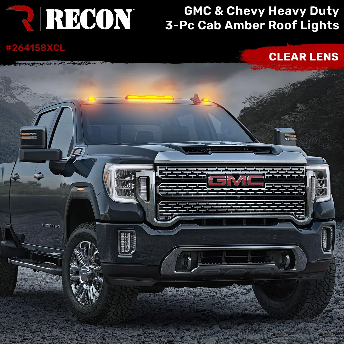 GMC & Chevy 20-25 (4th GEN Body Style) Heavy-Duty (3-Piece Set) Clear Cab Roof Light Lens with Amber LEDs - (ATTN: For models that DID NOT come with factory cab roof lights) - Image 2