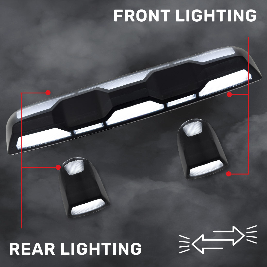 GMC & Chevy 20-25 (4th Gen) Heavy-Duty (3-Piece Set) Cab Roof Light Set 2-Way Front & Rear Facing Ultra High-Power White LEDs - (ATTN: This cab light kit replaces Factory/OEM installed cab roof lights) - Multiple Lens - Image 2