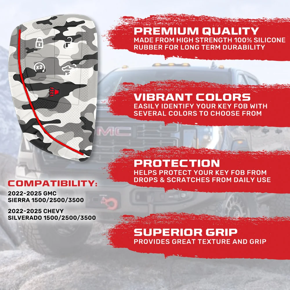 GMC & Chevy 22-25 Sierra & Silverado 1-Piece 100% Silicone Rubber Key Fob Cover - Multiple Colors - Image 46