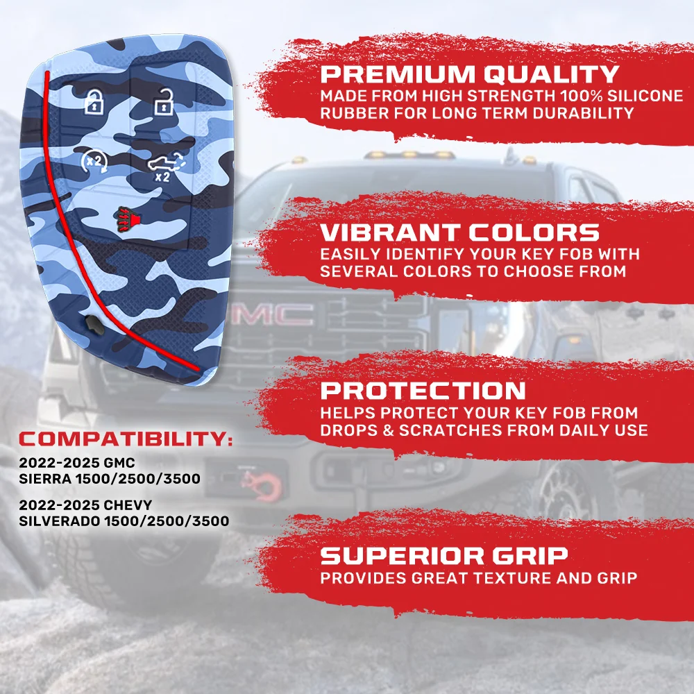 GMC & Chevy 22-25 Sierra & Silverado 1-Piece 100% Silicone Rubber Key Fob Cover - Multiple Colors - Image 57