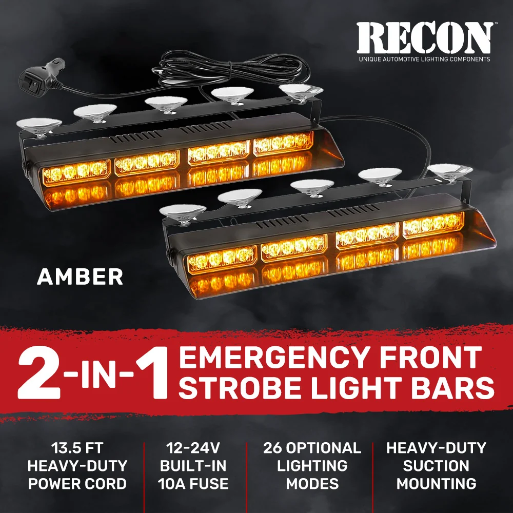 Interior Front Window 2-PC 14" LED Strobe Light Bars Suction Cup Installation A/C Adapter Plug & Play 26 Light Functions - Multiple Colors - Image 10