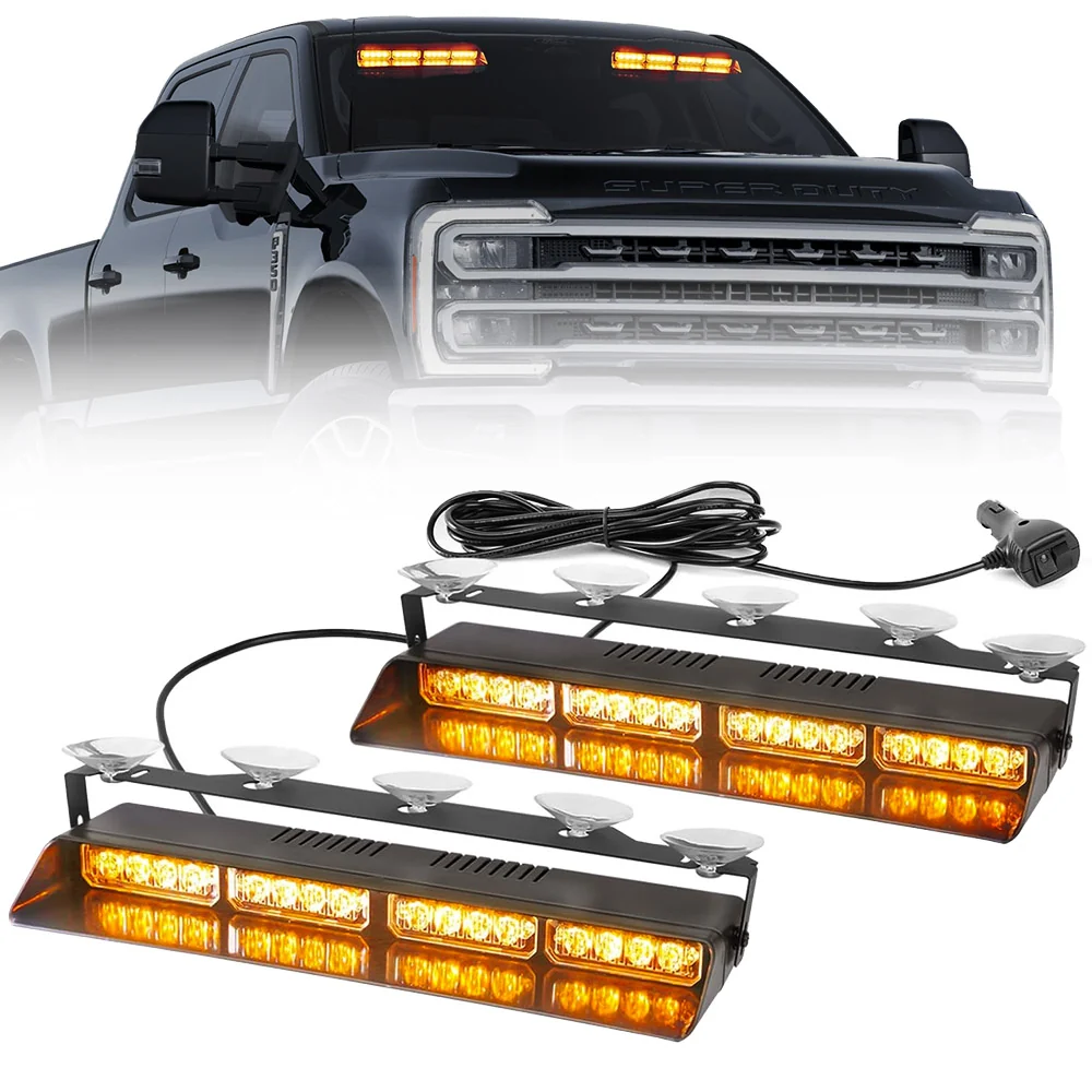 Interior Front Window 2-PC 14" LED Strobe Light Bars Suction Cup Installation A/C Adapter Plug & Play 26 Light Functions - Multiple Colors - Image 12