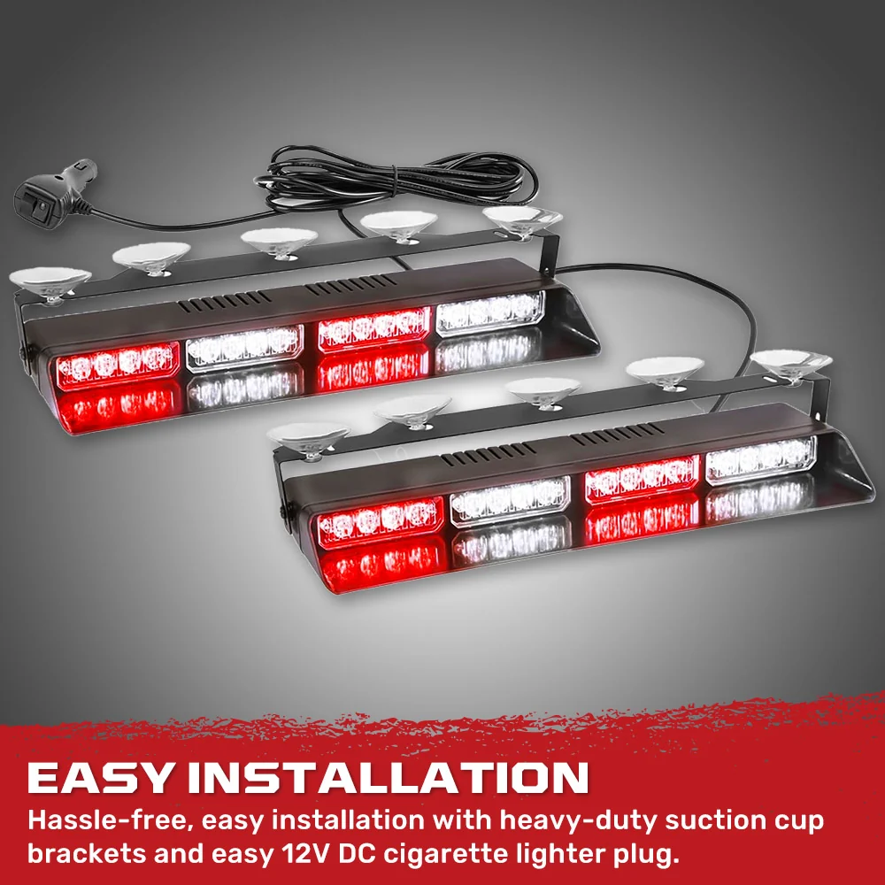 Interior Front Window 2-PC 14" LED Strobe Light Bars Suction Cup Installation A/C Adapter Plug & Play 26 Light Functions - Multiple Colors - Image 20