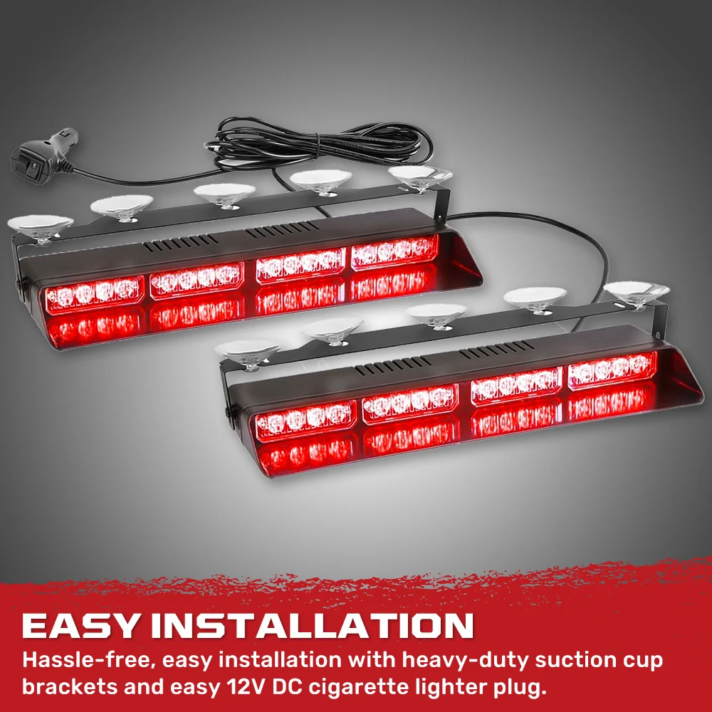 Interior Front Window 2-PC 14" LED Strobe Light Bars Suction Cup Installation A/C Adapter Plug & Play 26 Light Functions - Multiple Colors - Image 22