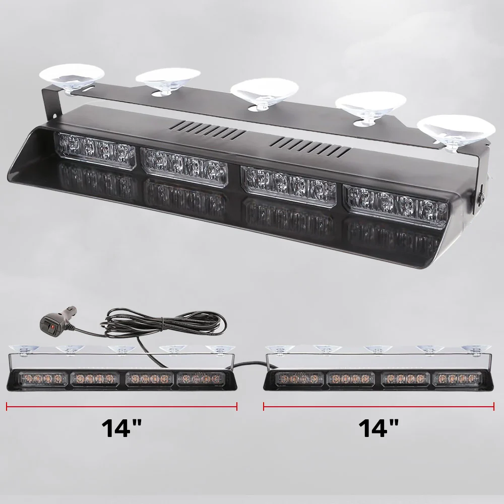 Interior Front Window 2-PC 14" LED Strobe Light Bars Suction Cup Installation A/C Adapter Plug & Play 26 Light Functions - Multiple Colors - Image 24