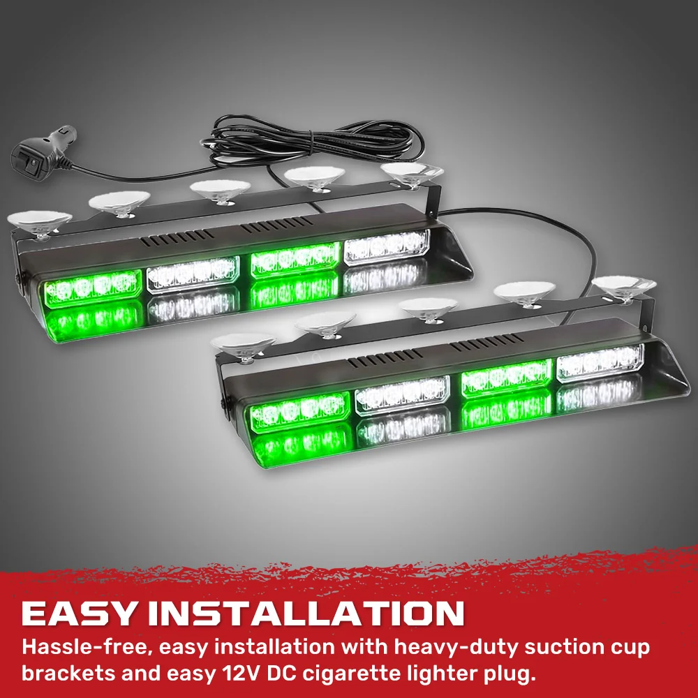 Interior Front Window 2-PC 14" LED Strobe Light Bars Suction Cup Installation A/C Adapter Plug & Play 26 Light Functions - Multiple Colors - Image 45