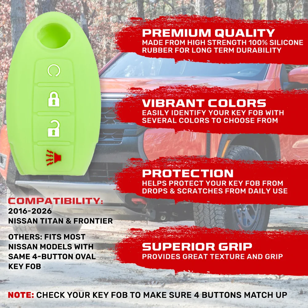 Nissan 16-26 Titan & Frontier 1-Piece 100% Silicone Rubber 3-Button & 4-Button Key Fob Cover - Multiple Colors - Image 125