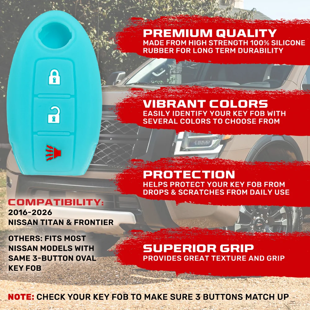 Nissan 16-26 Titan & Frontier 1-Piece 100% Silicone Rubber 3-Button & 4-Button Key Fob Cover - Multiple Colors - Image 131