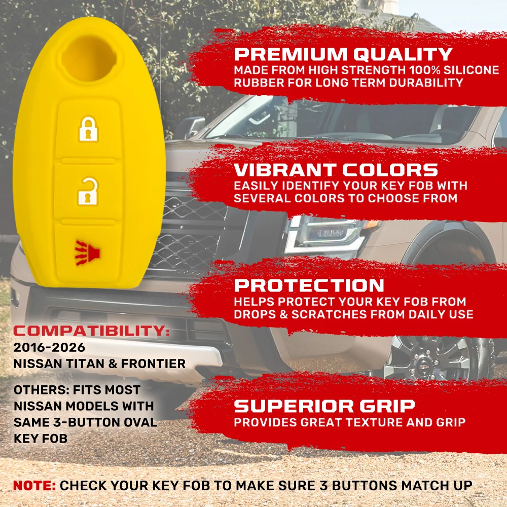 Nissan 16-26 Titan & Frontier 1-Piece 100% Silicone Rubber 3-Button & 4-Button Key Fob Cover - Multiple Colors - Image 28