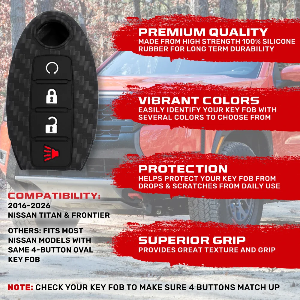 Nissan 16-26 Titan & Frontier 1-Piece 100% Silicone Rubber 3-Button & 4-Button Key Fob Cover - Multiple Colors - Image 80