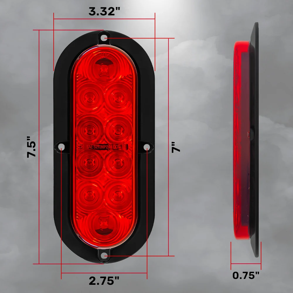 Red & White Oval 6" Universal 4-PC LED Trailer Tail Lights (Red Tail Lights, Brake Lights & Turn Signals, White Backup/Reverse Lights) - Image 6