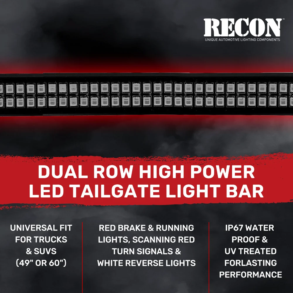 "Dual Row" Tailgate Bar High Power LED Red Scanning Turn Signals, Brake & White Reverse Lights - Multiple Sizes - Image 13