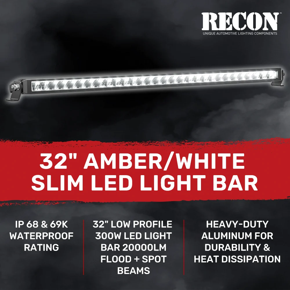 Universal 32" Heavy Duty Low Profile Slim Aluminum Ultra Bright 200W Dual Color Amber/White Flood Spot Combo LED Light Bar - Image 3